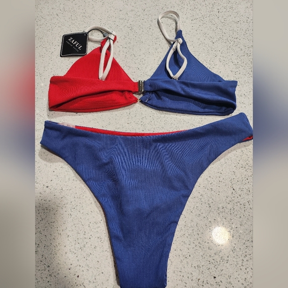 Zaful Red and Blue Color Block Bikini - Picture 5 of 7